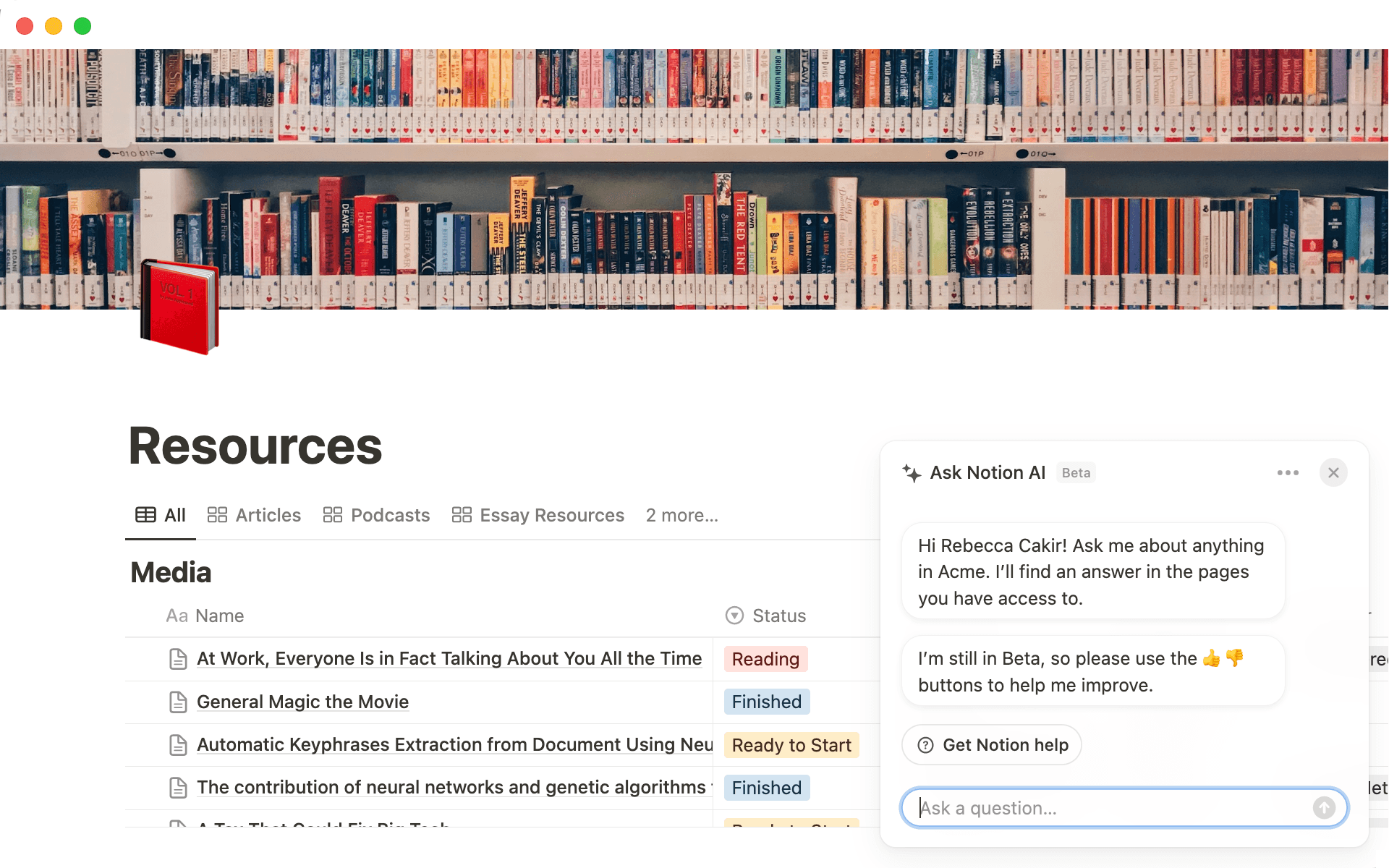 Cliquez sur les étincelles en bas à droite pour ouvrir Notion Q&A, ou passez par le menu de recherche.