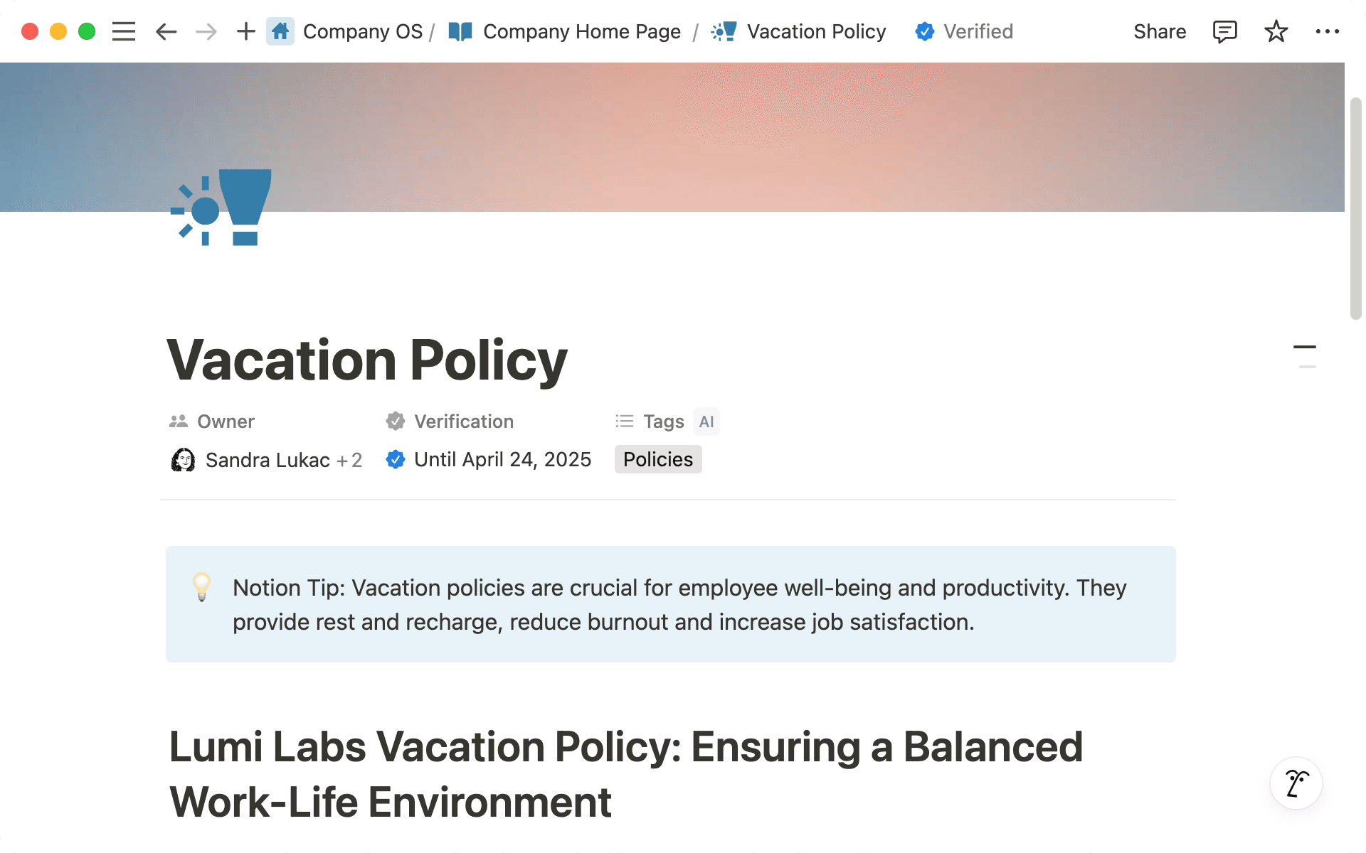 Vérifiez le contenu de votre espace de travail pour indiquer qu’il est à jour. Vous pouvez définir des périodes de vérification pour une durée déterminée ou indéterminée.