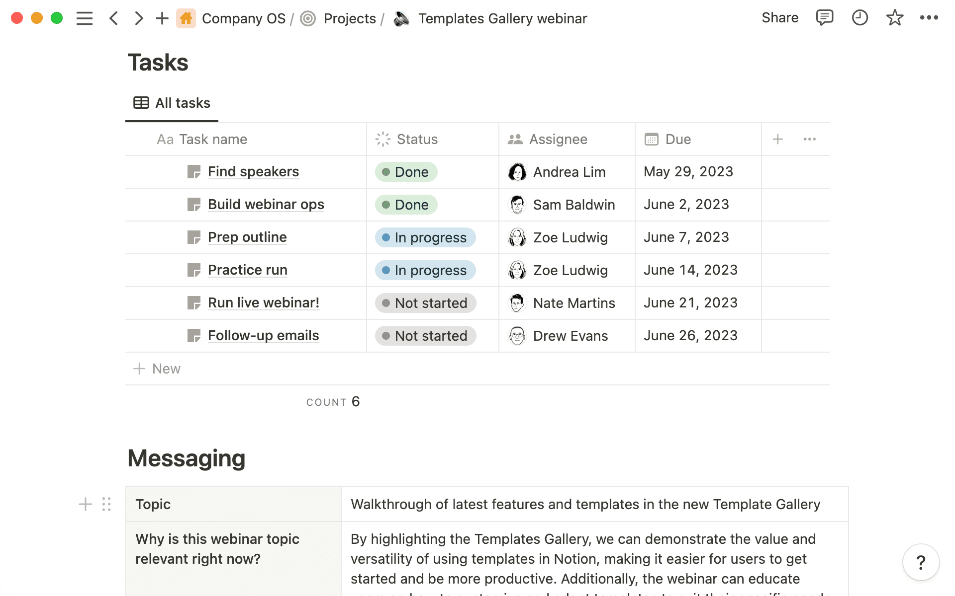 Notre équipe Demand Gen planifie ses campagnes à l’aide d’un modèle qui intègre les tâches, les contenus, la stratégie et bien plus encore.