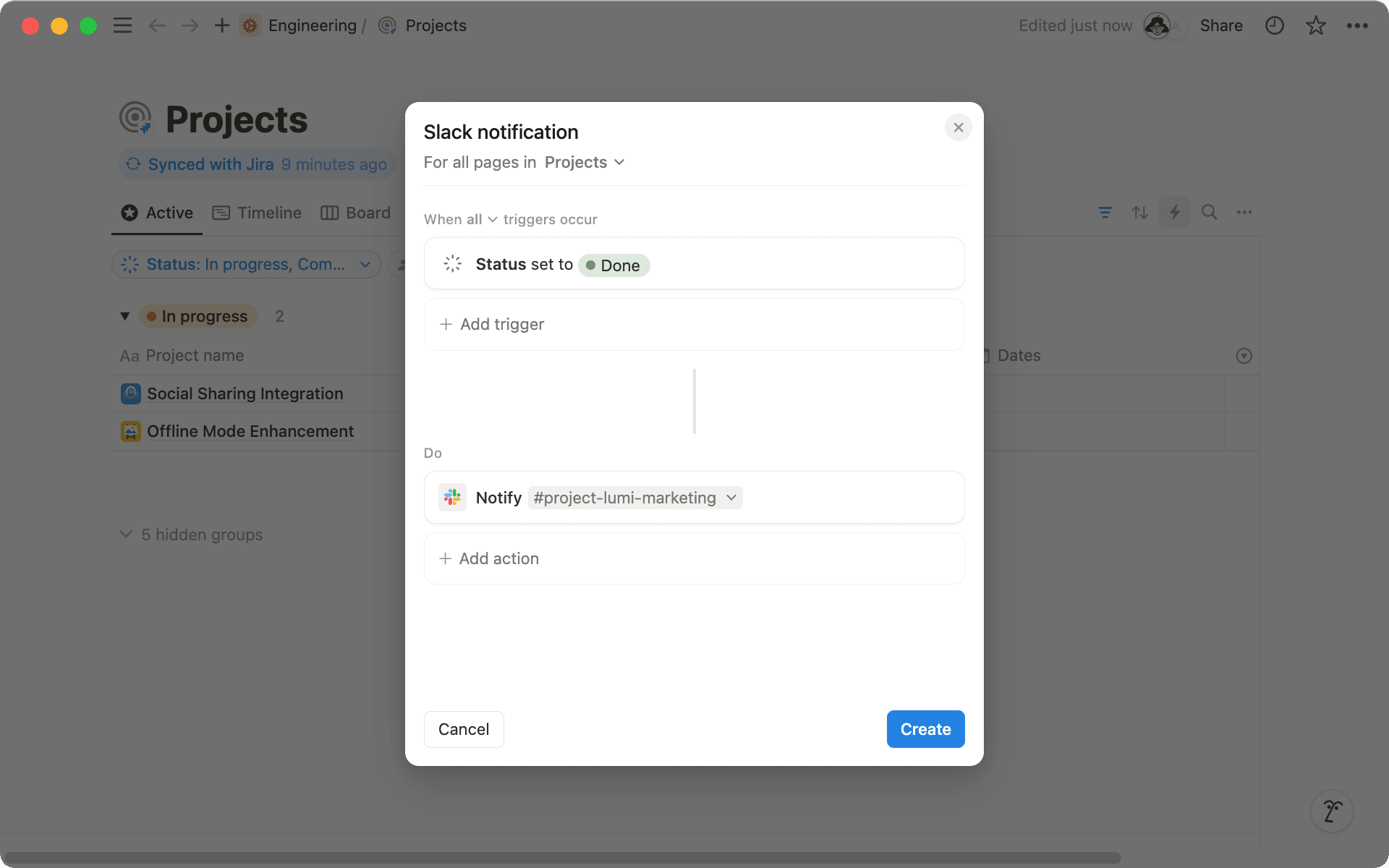 Choisissez un canal Slack pour recevoir des notifications lorsque les projets sont terminés.