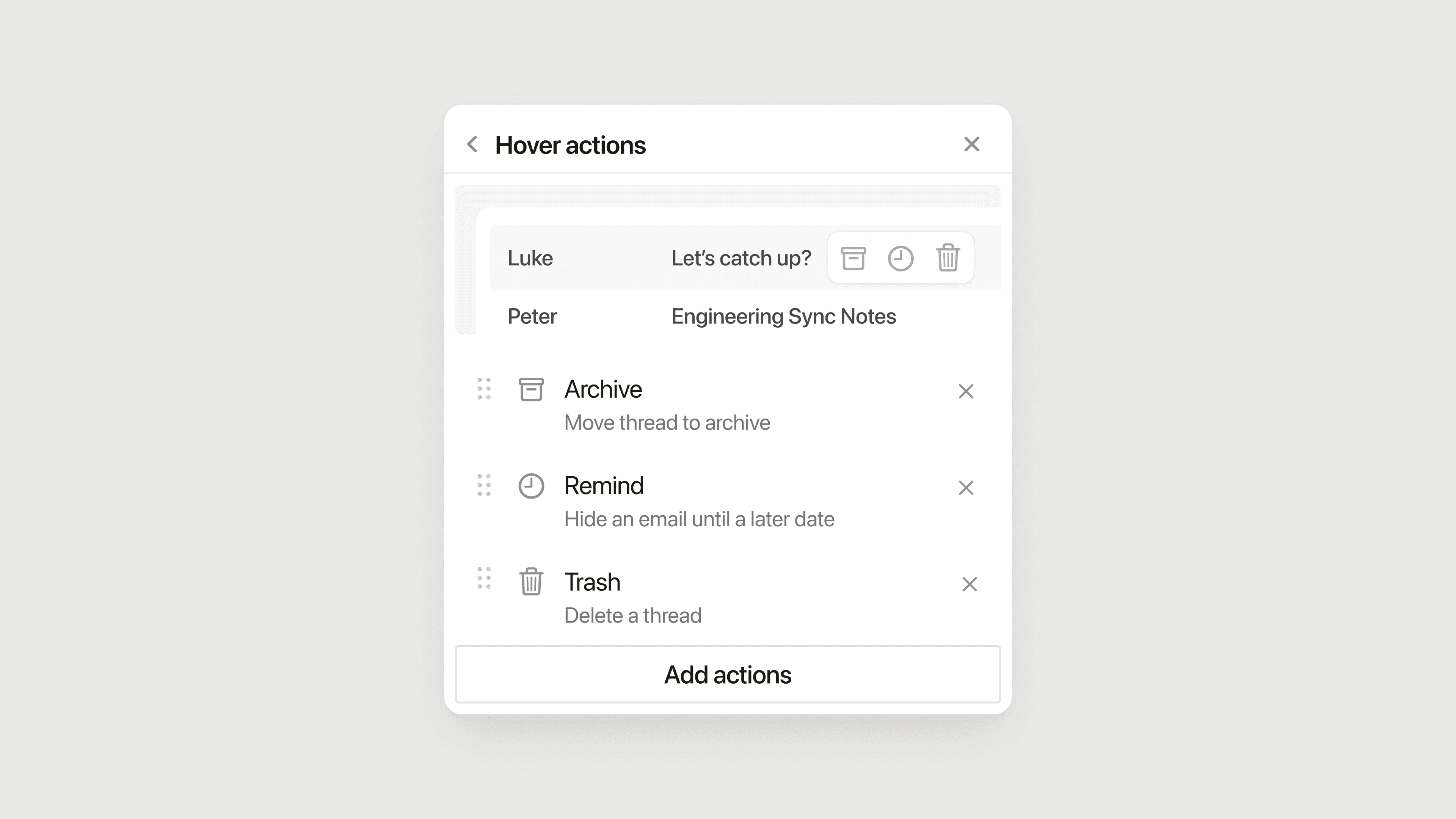 aide : actions de survol dans Notion Mail
