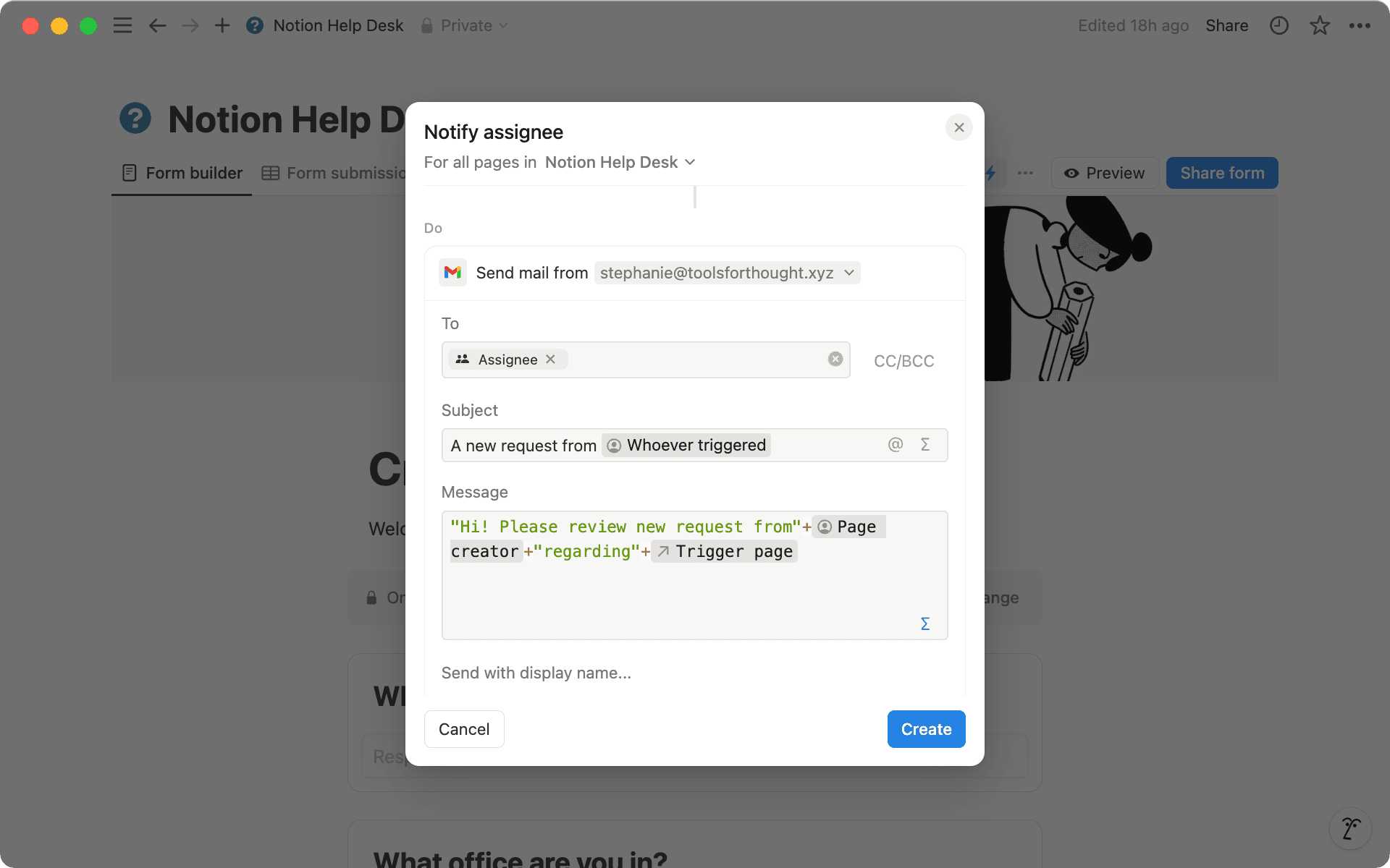 Dans la liste d’actions, choisissez « Envoyer un e-mail à ».