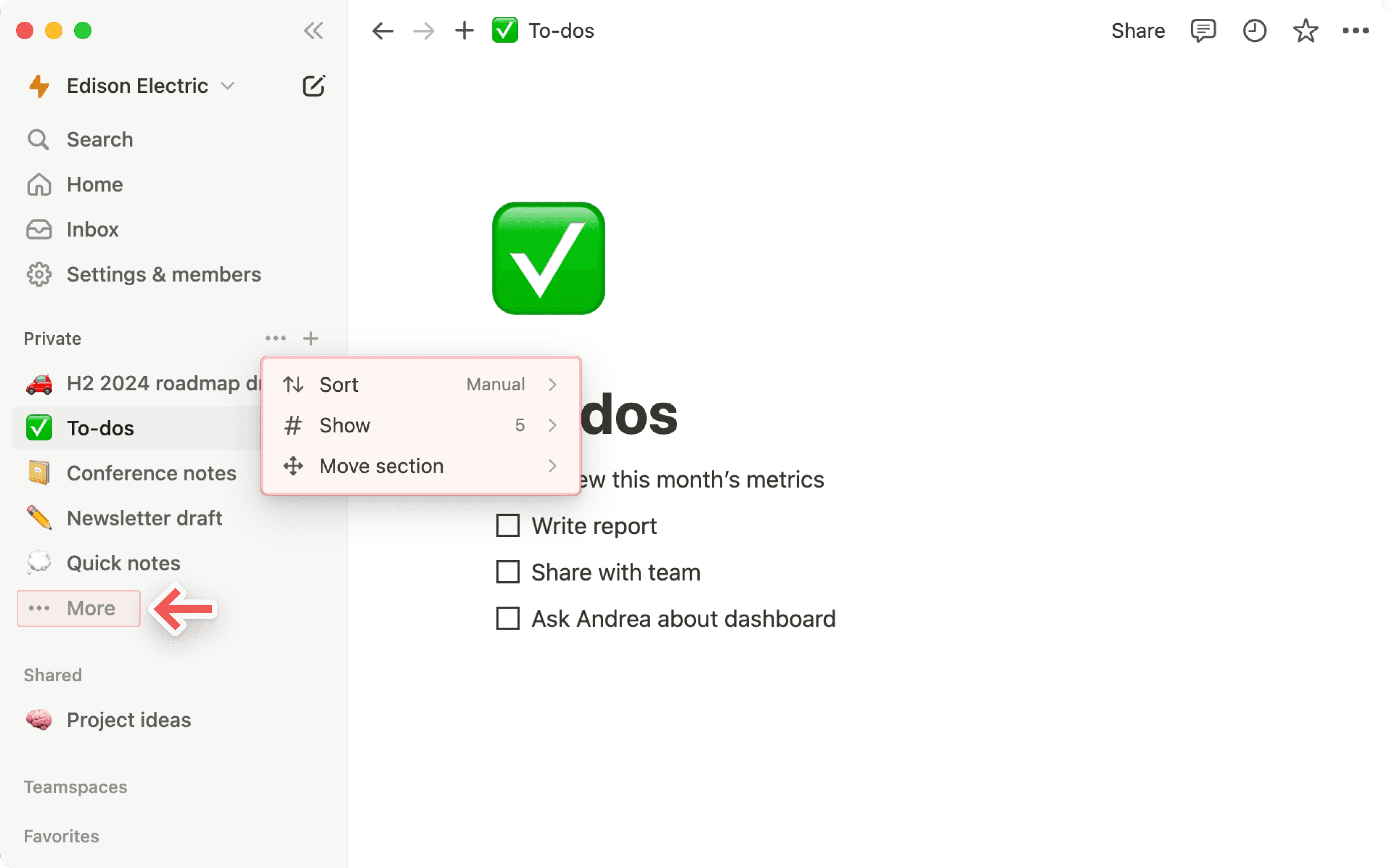hc : paramètres de sections de la barre latérale