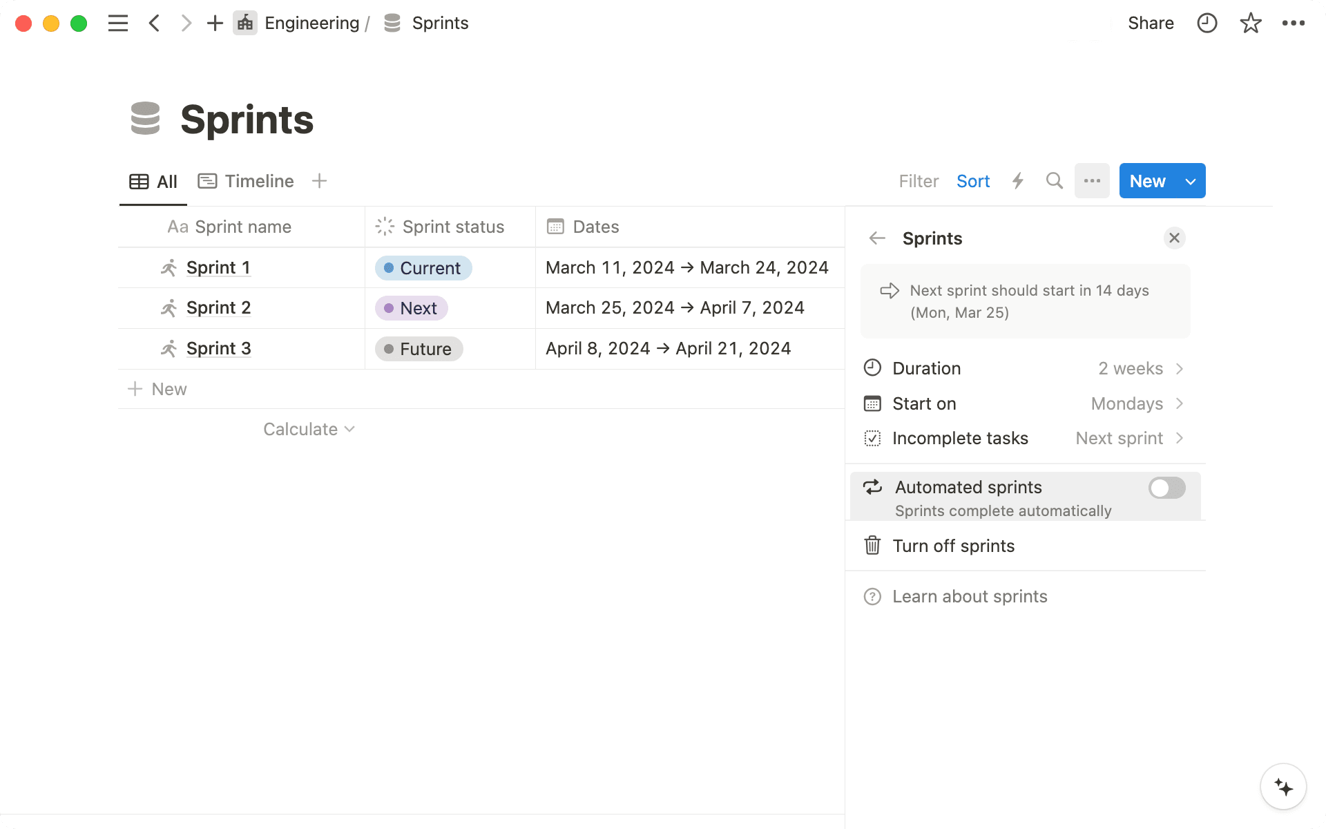 Utilisez la création et l’achèvement automatisés de sprints pour réduire les étapes manuelles.