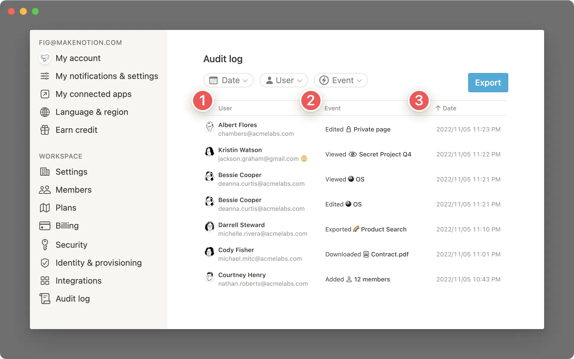 Infos sur le journal d’audit