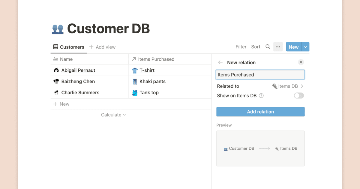 Simplification des propriétés « relations »