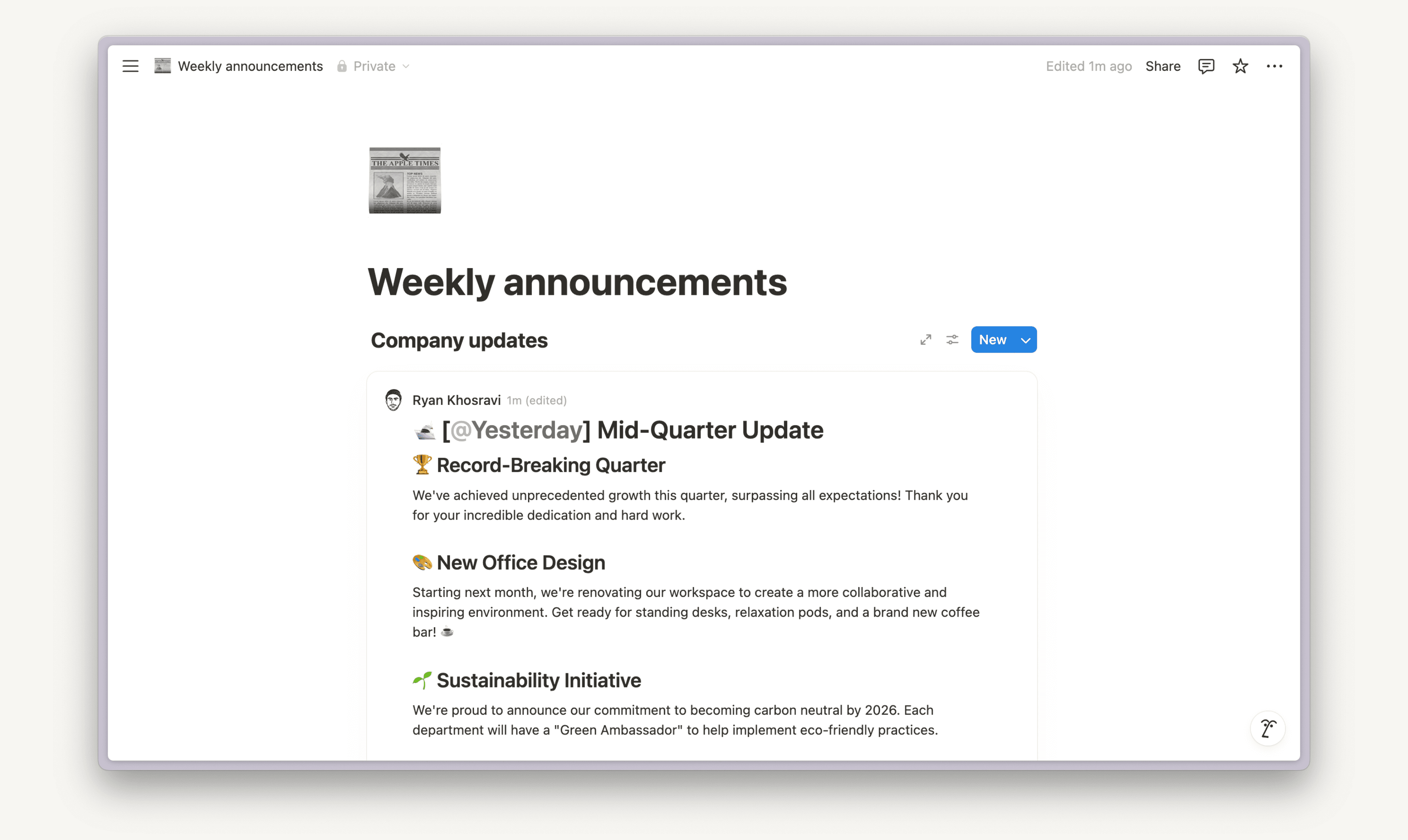 Aide : Exemple de vue Fil d’actualité
