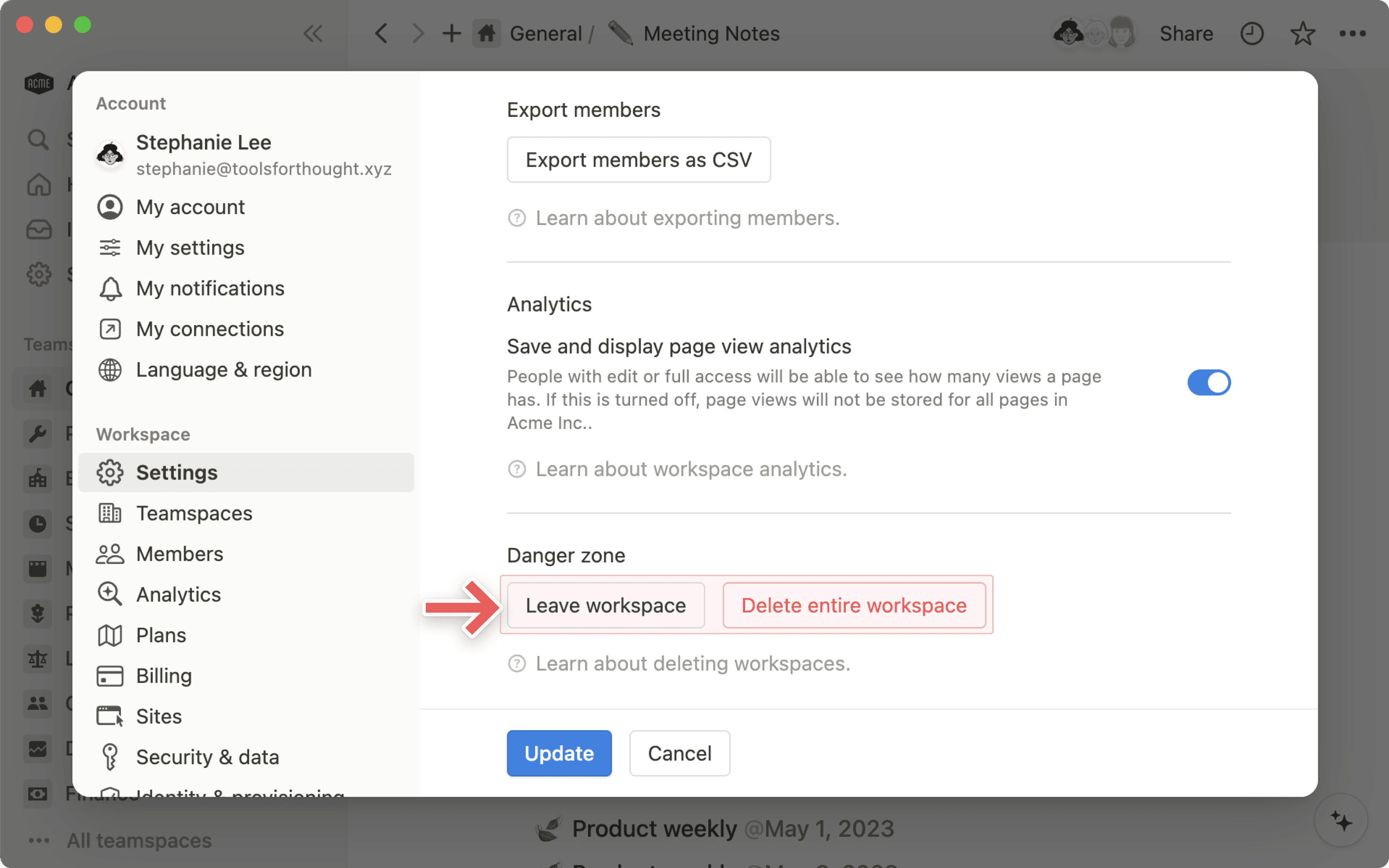 Aide : quitter ou supprimer un espace de travail