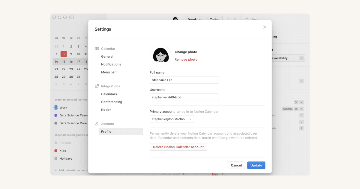 Centre d’aide : gérer vos comptes Google et Notion Calendar