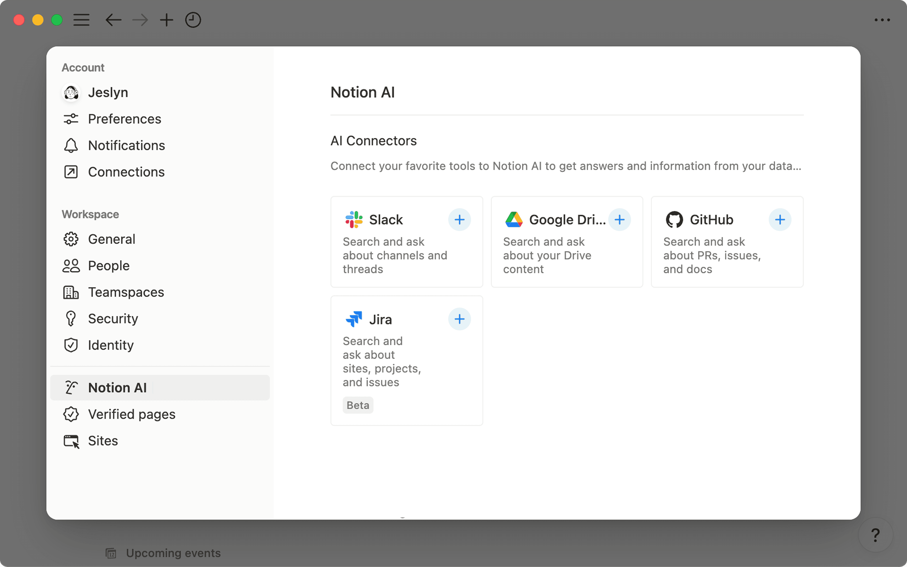 Aide : visuel bêta des connecteurs IA de Notion