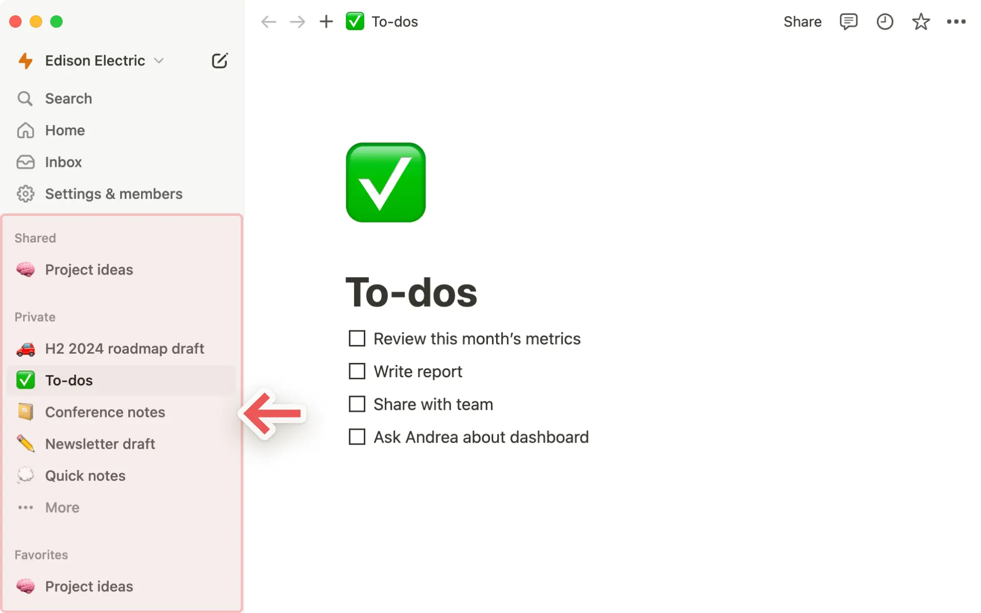 Aide : sections de la barre latérale