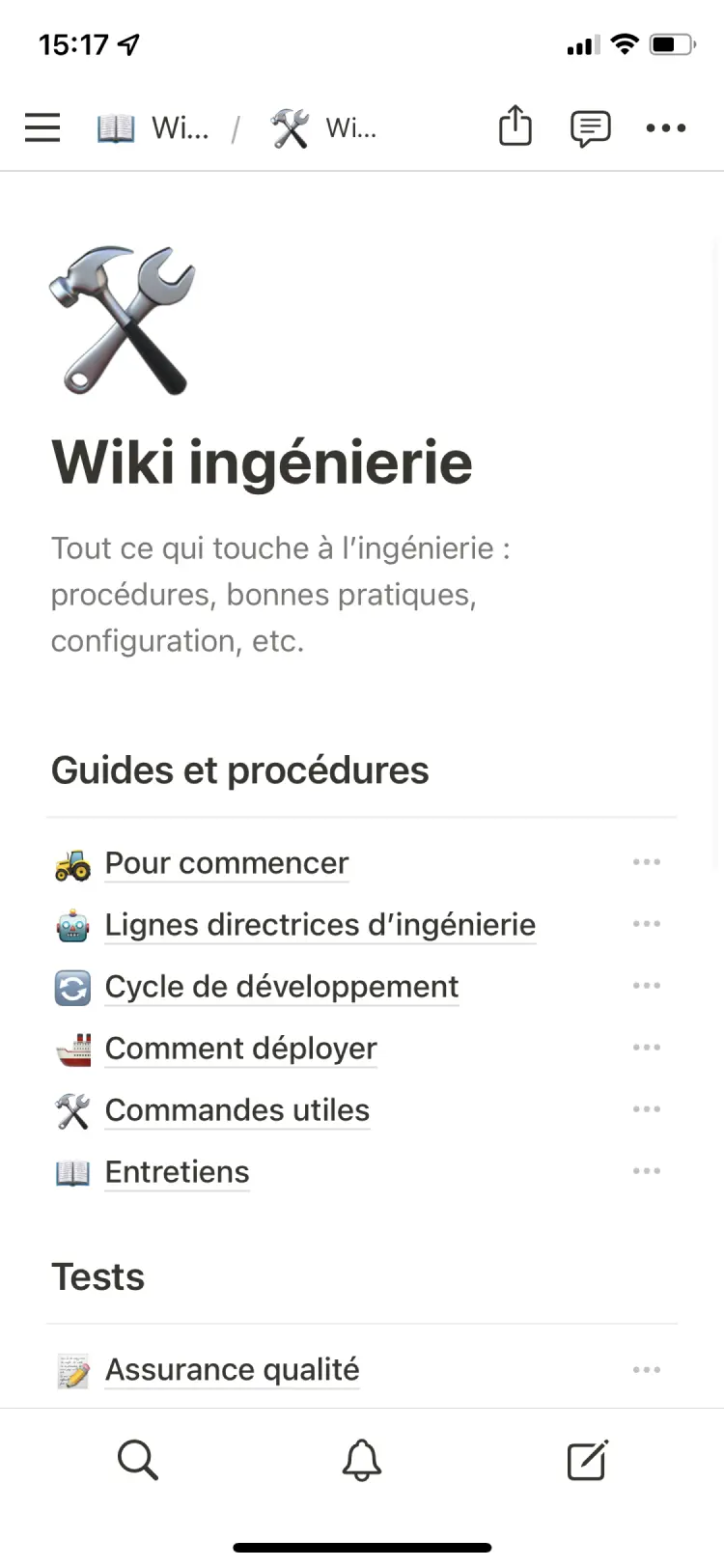 Une capture d’écran de l’application mobile de Notion