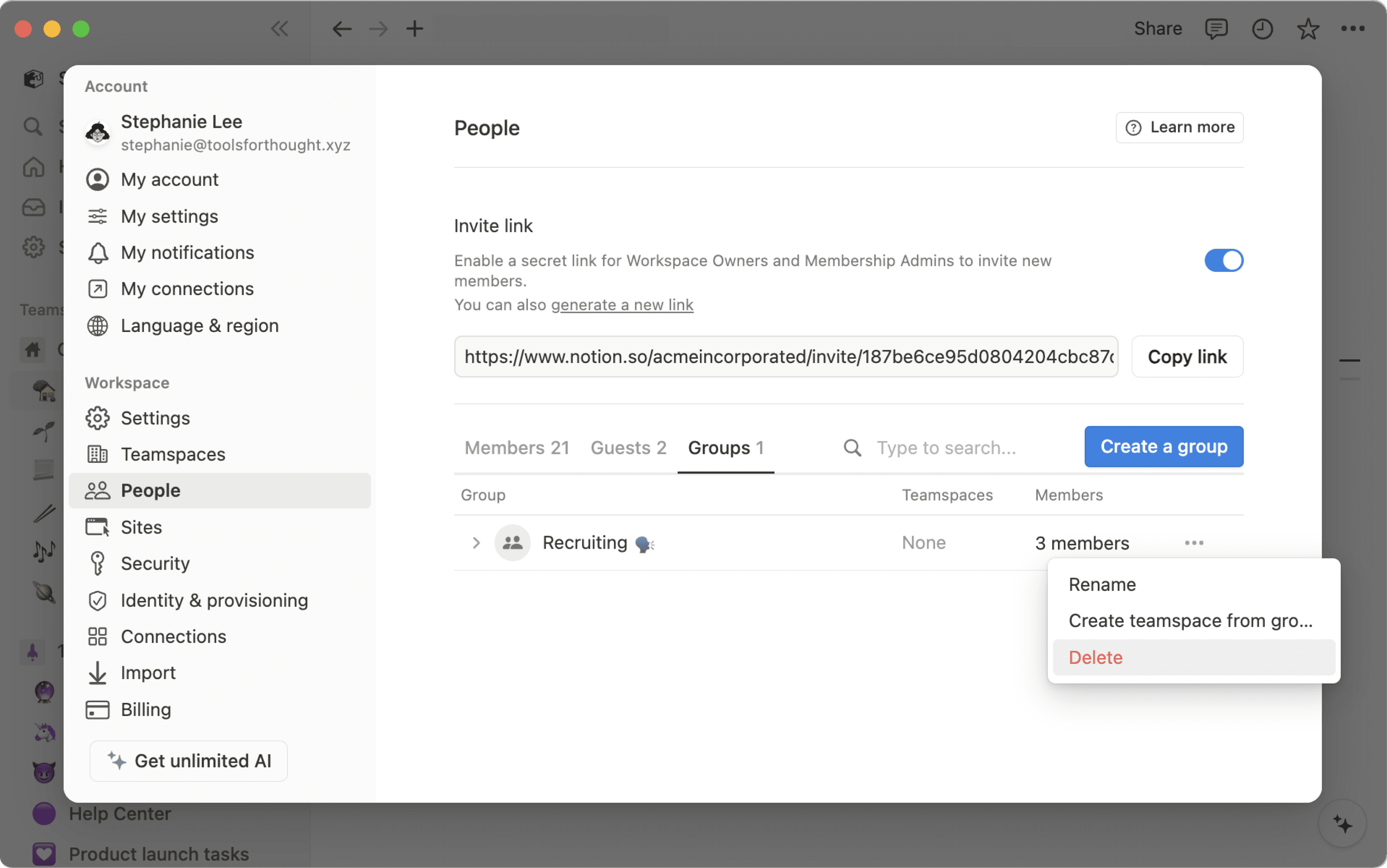 Aide : Gérer les groupes