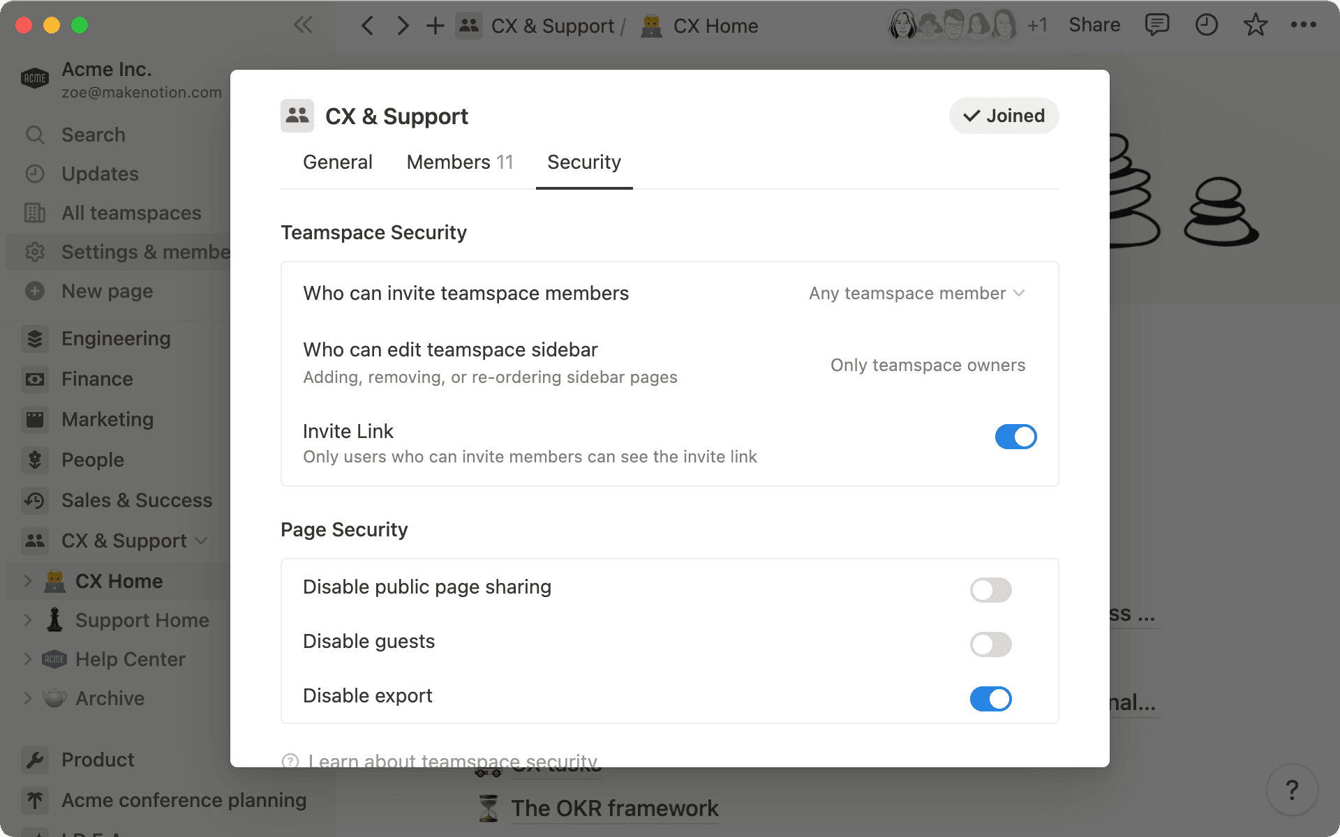 Configurez des paramètres de sécurité personnalisés pour votre espace d’équipe, pour mieux contrôler le partage externe.