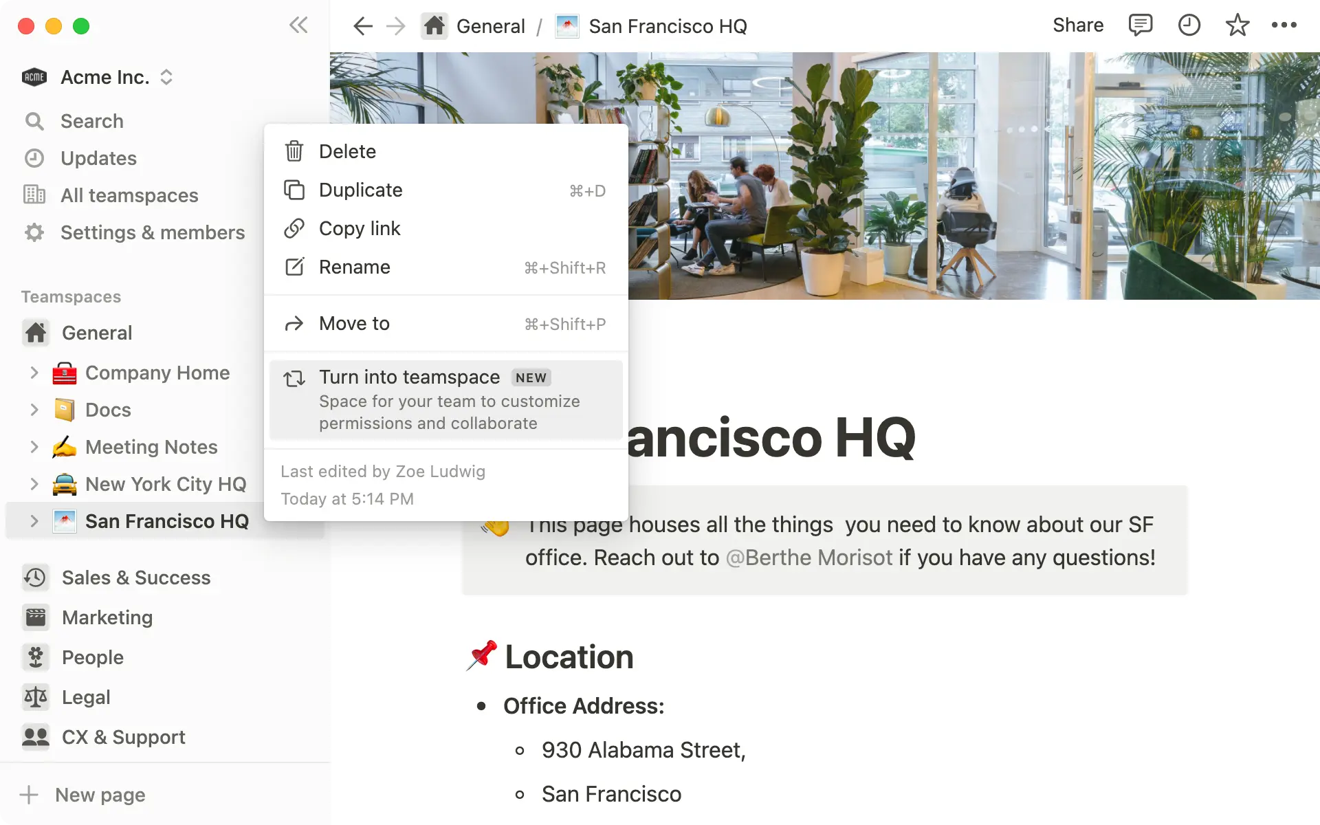 Espaces d’équipe du propriétaire de l’espace de travail - Visuel