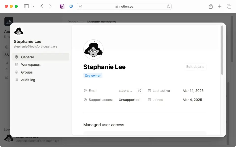 Accédez aux paramètres individuels des membres pour vérifier si l’un d’entre eux est propriétaire de l’organisation.