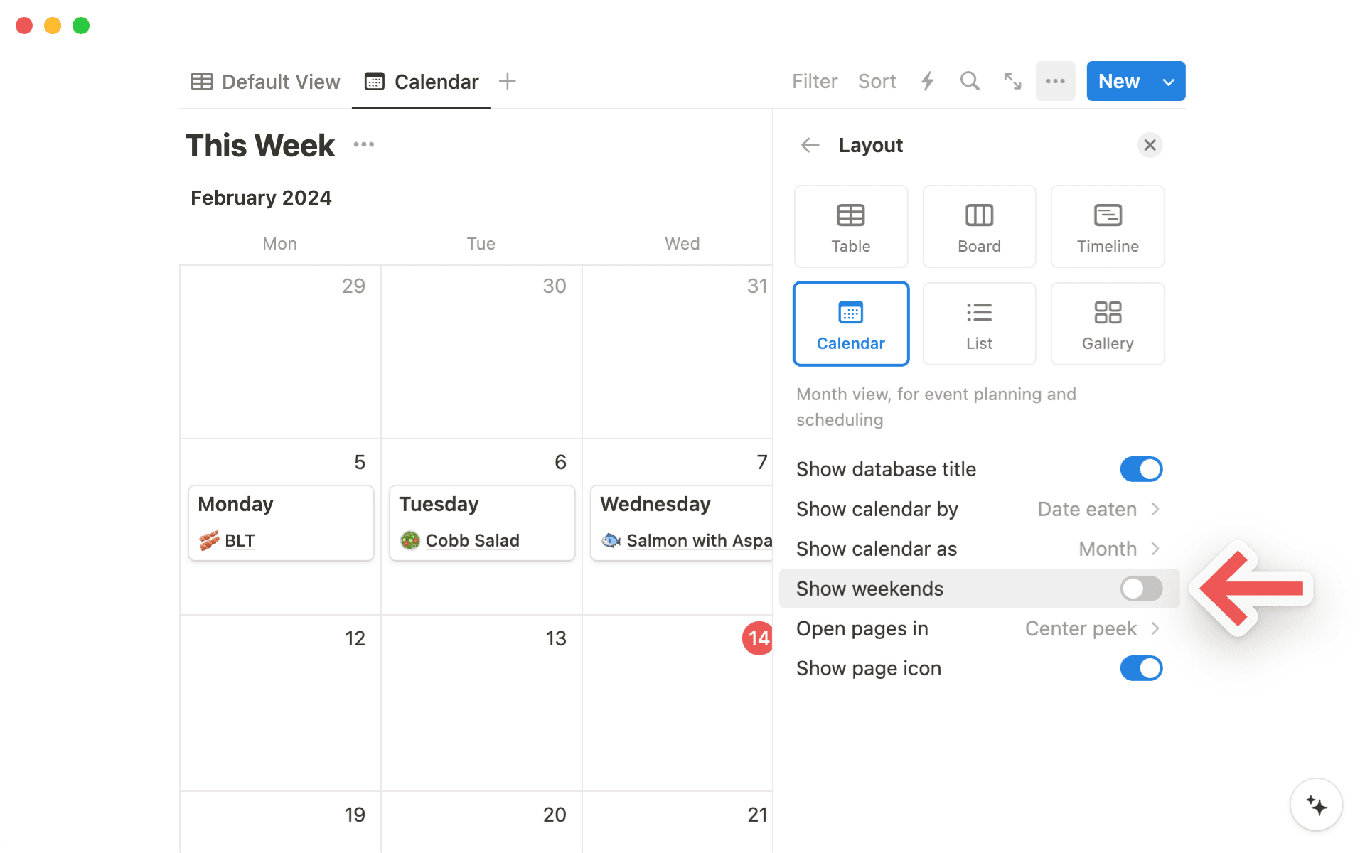 Visuels pour la sortie de la fonctionnalité pour masquer les week-ends