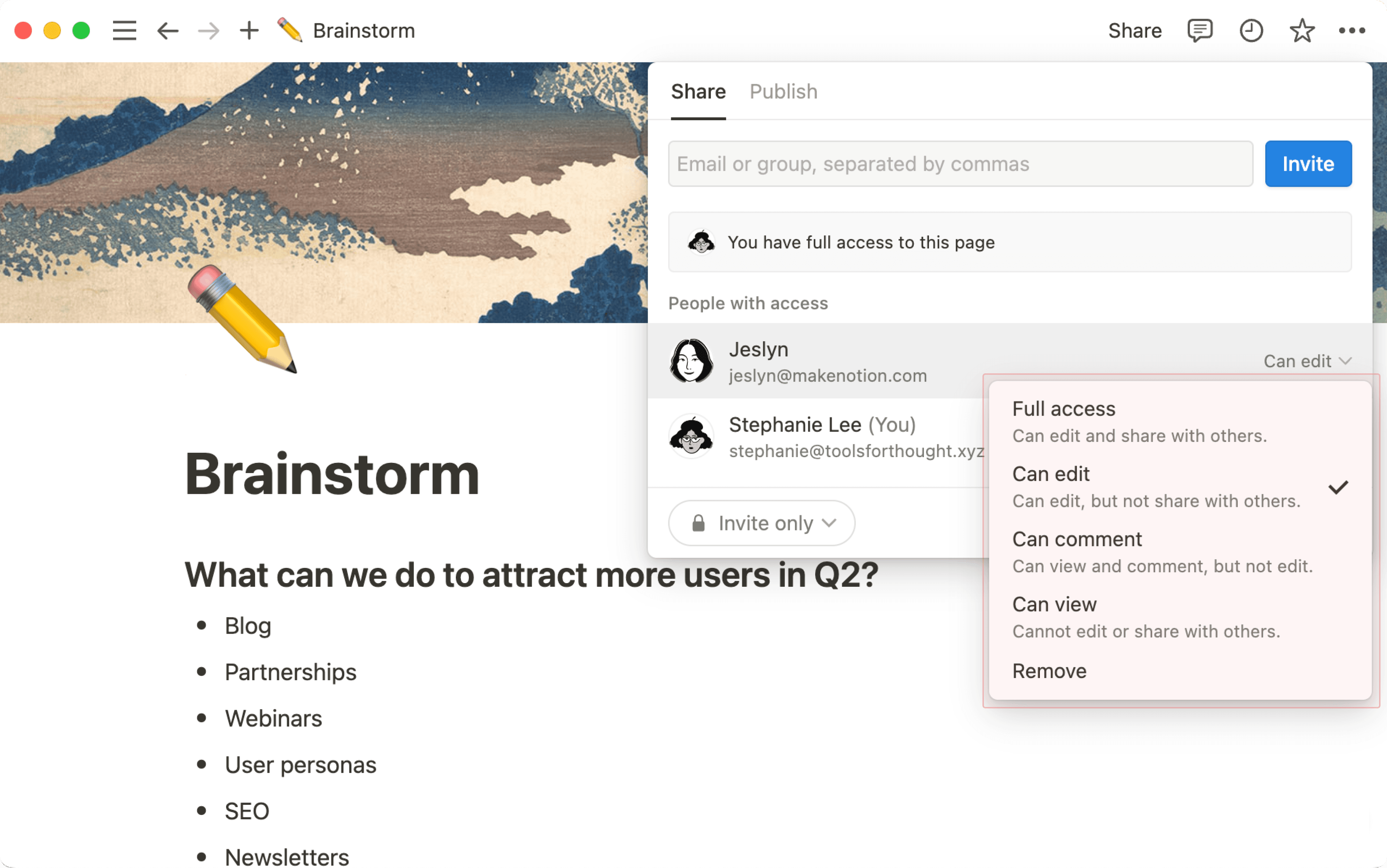 Partage et autorisations ─ modifier les autorisations