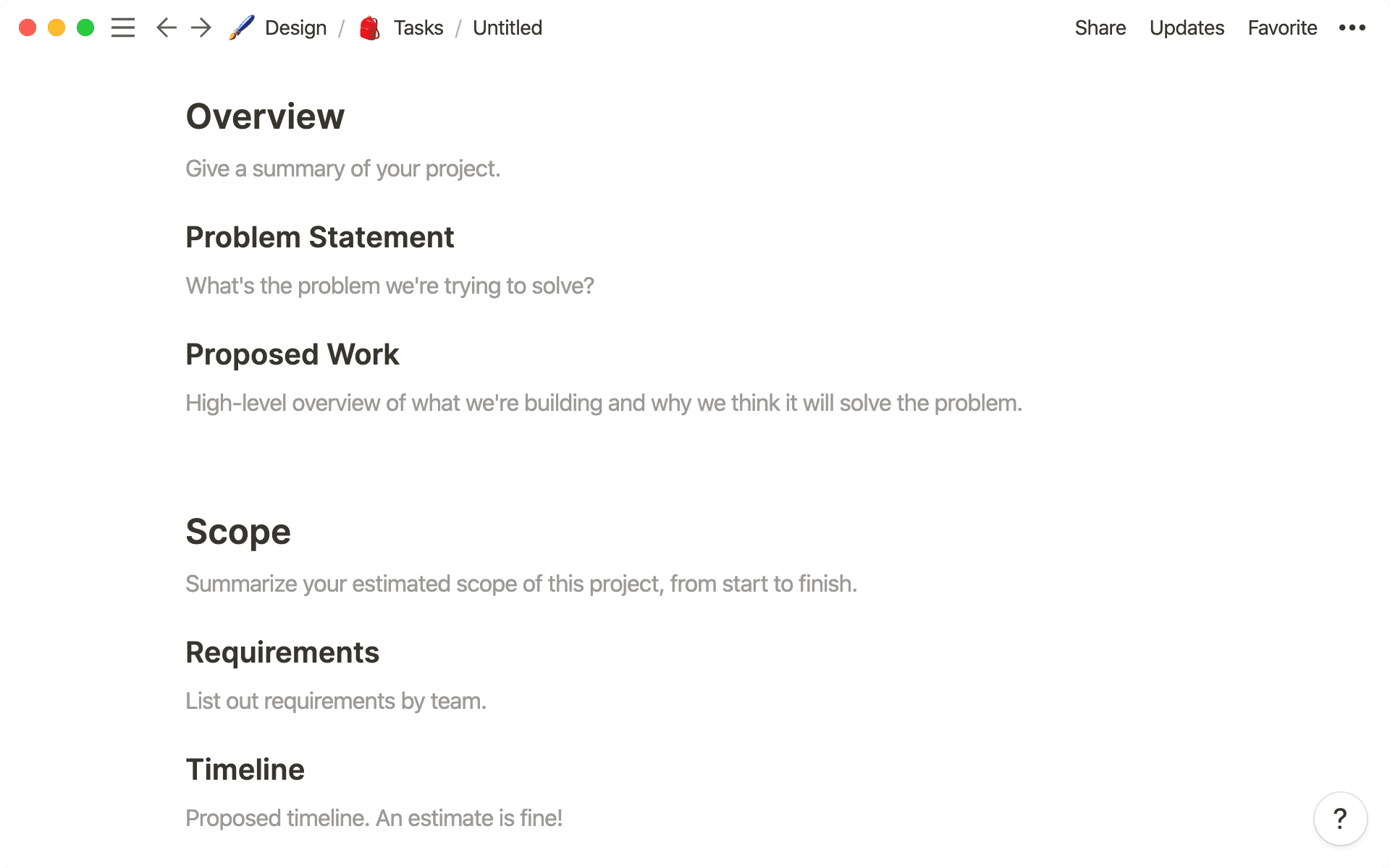Avec ce modèle, vérifiez que tous les projets sont définis avec les mêmes critères