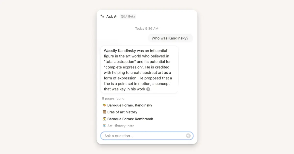 Utilisez Notion Q&A pour redécouvrir des idées et informations de votre bibliothèque de connaissances personnelle