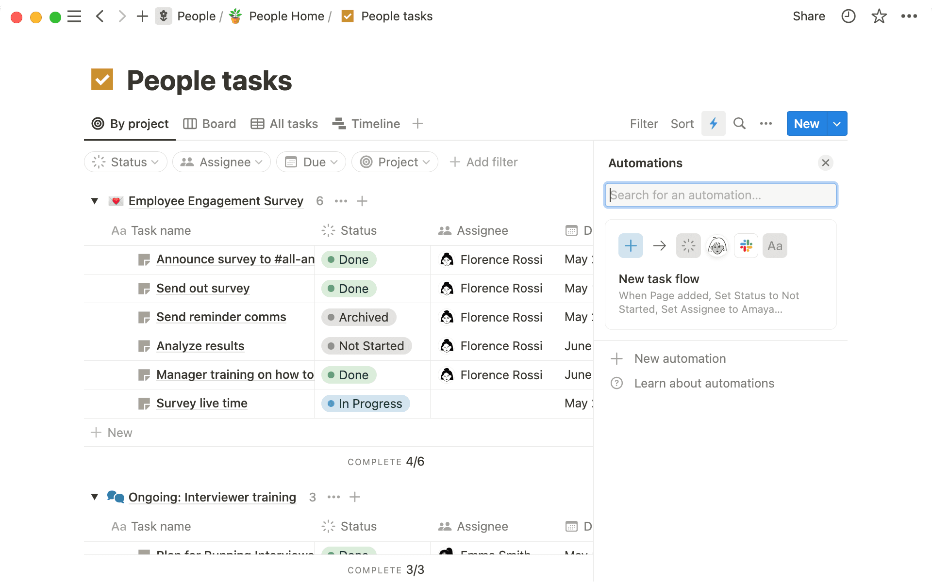 Ajoutez des automatisations à n’importe quelle base de données : elles sont particulièrement efficaces pour gérer les projets et les tâches.