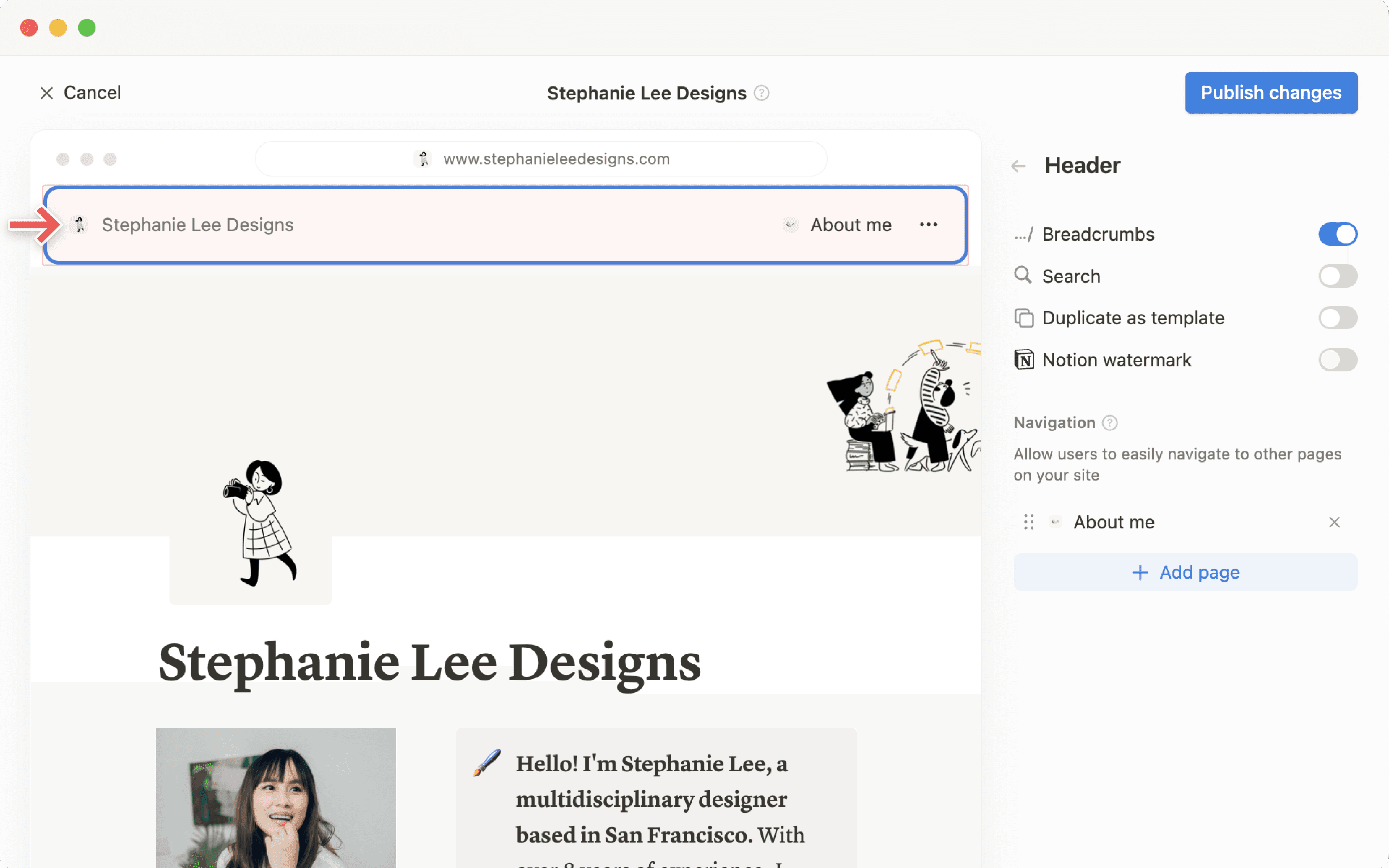 Aide : en-tête de site personnalisé