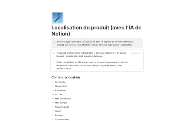Localisation du produit (avec Notion AI)