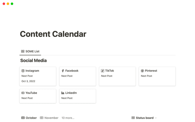 Notion Content Calendar